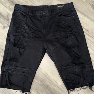Men's Black Distressed Denim Shorts